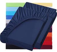NatureMark Basic - Set di 2 Lenzuola con angoli in Jersey 90 x 190 cm - 100 x 200 cm - Altezza bordo 25 cm - Lenzuolo con angoli 100x200cm - 100% Cotone, Blu navy