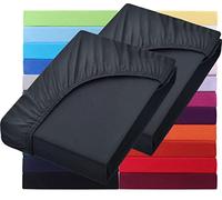 NatureMark Basic - Set di 2 lenzuoli con angoli elasticizzati, 90 x 190 cm, 100 x 200 cm, bordo 25 cm, lenzuolo con angoli 100 x 200 cm, 100% cotone, colore nero
