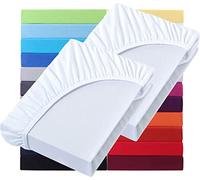 NatureMark Basic - Set di 2 lenzuoli con angoli elasticizzati, 90 x 190 cm, 100 x 200 cm, bordo 25 cm, lenzuolo con angoli 100 x 200 cm, 100% cotone, bianco