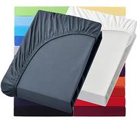 NatureMark Basic - Set di 2 lenzuoli con angoli elasticizzati in jersey, 90 x 190 cm, 100 x 200 cm, bordo 25 cm, lenzuolo con angoli 100 x 200 cm, 100% cotone, antracite e bianco naturale