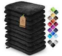 NatureMark Confezione da 10 Guanti da Bagno in Spugna 100% Cotone - Morbidi e Resistenti, Ideali per la Cura Quotidiana e gli Ospiti - Nero - 15x21 cm