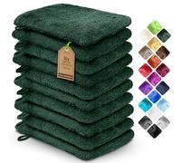 NatureMark Confezione da 10 Guanti da Bagno in Spugna 100% Cotone - Morbidi e Resistenti, Ideali per la Cura Quotidiana e gli Ospiti - Verde Scuro, 15x21 cm