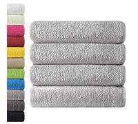 NatureMark Confezione da 4 asciugamani da bagno, in 100% cotone, da 70 x 140 cm, di colore Grigio argento