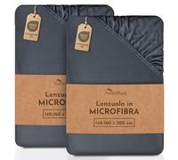 NatureMark Draps-housses en microfibre, lot de 2! nombreuses tailles et couleurs de marque (draps 140x200-160x200 cm, Grigio Antracite)