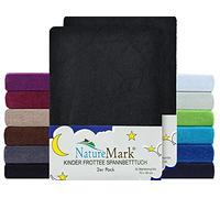 NatureMark FROTTEE - Set di 2 lenzuola con angoli elasticizzati per lettino e lettino per bambini, 70 x 140 cm, colore: Nero