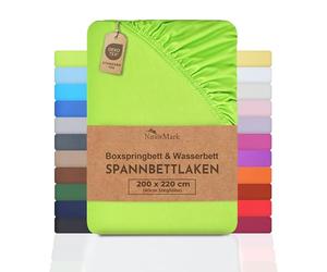 NatureMark Lenzuolo con angoli elasticizzati Basic per materasso a molle e ad acqua, 200 x 220 cm, 40 cm di altezza, 200 x 220 cm, 100% cotone, mela verde