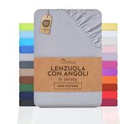 NatureMark Lenzuolo con angoli elasticizzati in jersey, in 100% cotone, in molti colori e misure, conforme all’Oeko-Tex Standard 100, 140 x 200 cm - 160 x 200 cm, Grigio argento