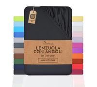 NatureMark Lenzuolo con angoli elasticizzati in jersey, in 100% cotone, in molti colori e misure, conforme all’Oeko-Tex Standard 100, 140 x 200 cm - 160 x 200 cm, nero