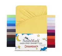 NatureMark Set di 2 lenzuoli con angoli elasticizzati per bambini, in jersey, 100% cotone, per culla e lettino, 70 x 140 cm, colore giallo
