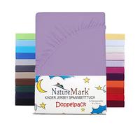 NatureMark Set di 2 lenzuoli con angoli elasticizzati per bambini, in jersey, 100% cotone, per culla e lettino, 70 x 140 cm, colore: lilla/lavanda