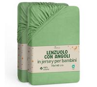 NatureMark Lenzuolo con angoli elasticizzati per bambini, 70 x 140 cm, morbido jersey, 100% cotone, set da 2 per culla e culla, giada