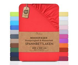 NatureMark Lenzuolo con angoli in microfibra per letto boxspring e letto ad acqua 200 x 220 cm - altezza elastico 40 cm - lenzuolo con angoli 200x220cm - 100% poliestere, rosso