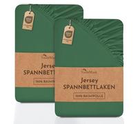 NatureMark Lenzuolo matrimoniale in jersey in confezione da 2 pezzi, lenzuolo matrimoniale 100% cotone QUALITÀ DEL ÖKOTEX Standard 100, 180 x 200 cm - 200 x 200 cm, Verde scuro