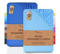 NatureMark Lenzuolo matrimoniale in jersey in confezione da 2 pezzi, lenzuolo matrimoniale 100% cotone QUALITÀ DEL ÖKOTEX Standard 100, 90 x 200 cm - 100 x 200 cm, Azzurro/Blu reale