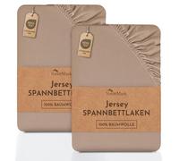 NatureMark Lenzuolo matrimoniale in jersey in confezione da 2 pezzi, lenzuolo matrimoniale 100% cotone QUALITÀ DEL ÖKOTEX Standard 100, 90 x 200 cm - 100 x 200 cm, Sabbia/Beige