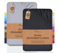 NatureMark Lenzuolo matrimoniale in jersey in confezione da 2 pezzi, lenzuolo matrimoniale 100% cotone QUALITÀ DEL ÖKOTEX Standard 100, 90 x 200 cm - 100 x 200 cm, Nero/Grigio argento