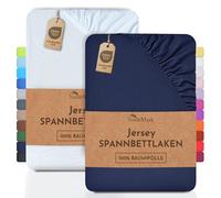 NatureMark Lenzuolo matrimoniale in jersey in confezione da 2 pezzi, lenzuolo matrimoniale 100% cotone QUALITÀ DEL ÖKOTEX Standard 100, 90 x 200 cm - 100 x 200 cm, Blu marino/Bianco