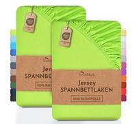 NatureMark Lenzuolo matrimoniale in jersey in confezione da 2 pezzi, lenzuolo matrimoniale 100% cotone QUALITÀ DEL ÖKOTEX Standard 100, 90 x 200 cm - 100 x 200 cm, Verde mela