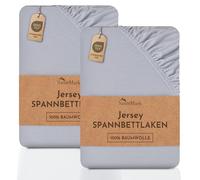 NatureMark Lenzuolo matrimoniale in jersey in confezione da 2 pezzi, lenzuolo matrimoniale 100% cotone QUALITÀ DEL ÖKOTEX Standard 100, 140 x 200 cm, 160 x 200 cm, Grigio argento
