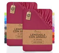 NatureMark Lenzuolo matrimoniale in jersey in confezione da 2 pezzi, lenzuolo matrimoniale 100% cotone QUALITÀ DEL ÖKOTEX Standard 100, 180 x 200 cm - 200 x 200 cm, Rosso bordeaux
