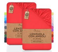 NatureMark Lenzuolo matrimoniale in jersey in confezione da 2 pezzi, lenzuolo matrimoniale 100% cotone QUALITÀ DEL ÖKOTEX Standard 100, 120 x 200 cm, Rosso