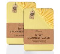 NatureMark Lenzuolo matrimoniale in jersey in confezione da 2 pezzi, lenzuolo matrimoniale 100% cotone QUALITÀ DEL ÖKOTEX Standard 100, 200 x 220 cm +40cm Steg, Giallo