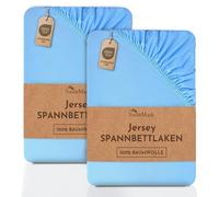 NatureMark Lenzuolo matrimoniale in jersey in confezione da 2 pezzi, lenzuolo matrimoniale 100% cotone QUALITÀ DEL ÖKOTEX Standard 100, 140 x 200 cm - 160 x 200 cm, Azzurro