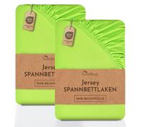 NatureMark Lenzuolo matrimoniale in jersey in confezione da 2 pezzi, lenzuolo matrimoniale 100% cotone QUALITÀ DEL ÖKOTEX Standard 100, 200 x 220 cm +40cm Steg, Verde mela