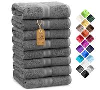 NatureMark Lot de 8 serviettes de toilette en tissu éponge, 100% coton, Anthracite/gris, 50 x 100 cm