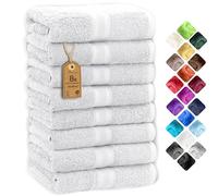 NatureMark Lot de 8 serviettes de toilette en tissu éponge, 100% coton, Blanc, 50 x 100 cm