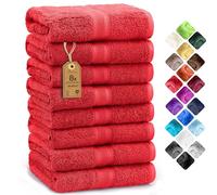 NatureMark Lot de 8 serviettes de toilette en tissu éponge, 100% coton, Rouge, 50 x 100 cm