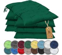 NatureMark Set 8 Cuscini per Sedie con Cordini 40x40 cm - Set di Cuscini Imbottiti per Cucina, Giardino e Interni - Colore Verde Scuro