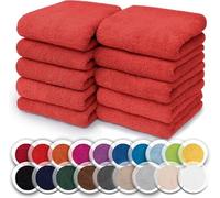 NatureMark Confezione da 10 salviette in spugna, in 100% cotone, da 30 x 30 cm, asciugamani per il viso, Rosso