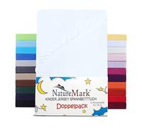 NatureMark Set di 2 lenzuola con angoli elasticizzati in jersey, 100% cotone, per lettino e lettino, 70 x 140 cm, colore bianco