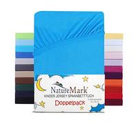 NatureMark Set di 2 lenzuola con angoli elasticizzati in jersey, 100% cotone, per lettino e lettino, 70 x 140 cm, colore turchese
