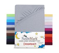 NatureMark Set di 2 lenzuola con angoli elasticizzati in jersey, 100% cotone, per lettino e lettino, 70 x 140 cm, colore: grigio argento