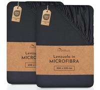 NatureMark - Set di 2 lenzuola con angoli in microfibra - Disponibili in molte taglie e colori (lenzuolo 200 x 220 cm, Nero)