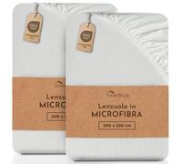 NatureMark - Set di 2 lenzuola con angoli in microfibra - Disponibili in molte taglie e colori (lenzuolo 200 x 220 cm, Crema/Naturale)