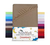 NatureMark Set di 2 lenzuoli con angoli elasticizzati per bambini, in jersey, 100% cotone, per culla e lettino, 70 x 140 cm, colore: sabbia/beige