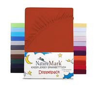 NatureMark Set di 2 lenzuoli con angoli elasticizzati per bambini, in jersey, 100% cotone, per culla e lettino, 70 x 140 cm, colore: rosso ruggine