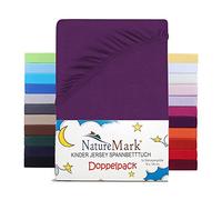 NatureMark Set di 2 lenzuoli con angoli elasticizzati per bambini, in jersey, 100% cotone, per culla e lettino, 70 x 140 cm, colore: viola