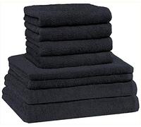 NatureMark - Set di 8 asciugamani in spugna di dimensioni diverse, 4 salviette per gli ospiti, 2 asciugamani, 2 teli doccia, colore: nero, 100% cotone