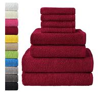 NatureMark - Set di asciugamani a 8 pezzi - 2 asciugamani da bagno, 2 asciugamani per le mani e 4 asciguamani da bidet, Rosso Bordeaux