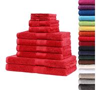 NatureMark, set di asciugamani in spugna, 10 pezzi di diverse misure, 4 asciugamani, 2 asciugamani da doccia, 2 asciugamani per ospiti, 2 guanti, set di alta qualità, 100% cotone, Rot, 10 tlg.
