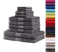 NatureMark, set di asciugamani in spugna,10 pezzi di diverse misure,4 asciugamani,2 asciugamani da doccia,2 asciugamani per ospiti,2 guanti, set di alta qualità,100% cotone, Grigio antracite, 10 tlg.
