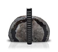 Nature's Decorations Fermalibri in agata nera - Fermalibri in cristallo decorativo resistente di grado A, non tossico, per scaffali e librerie, decorazione per librerie in geode lucido, 1 paio da 0,9