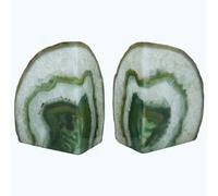 Nature's Decorations Fermalibri in agata - Qualit verde geode fermalibri con paraurti in gomma per scaffali, ufficio, decorazione per la casa, resistente, coppia di fermalibri in pietra carina per