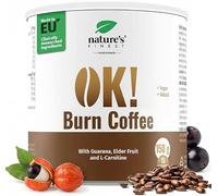 Nature's Finest OK!Burn Coffee, Caffè Solubile 150 g | Caffè solubile con guaranà, L-carnitina e sambuco - gusto pieno di caffè, pronto in un minuto, 15 tazze