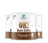 Nature's Finest OK!Burn Coffee, Caffè Solubile 450 g (3x150 g) | Caffè solubile con guaranà, L-carnitina e sambuco - gusto pieno di caffè, pronto in un minuto, 15 tazze