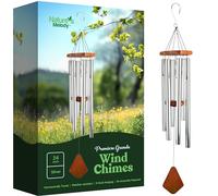 Nature's Melody Premiere Grande Tunes Campane a vento da esterno con 6 tubi accordati sulla scala pentatonica del Mi, alluminio antiruggine, legno di faggio e gancio a S, da regalo o giardino zen